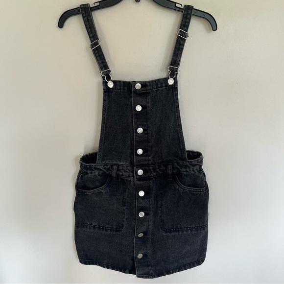 Pac Sun Women’s Black Denim Overall Mini Dress Size Small - Picture 1 of 15